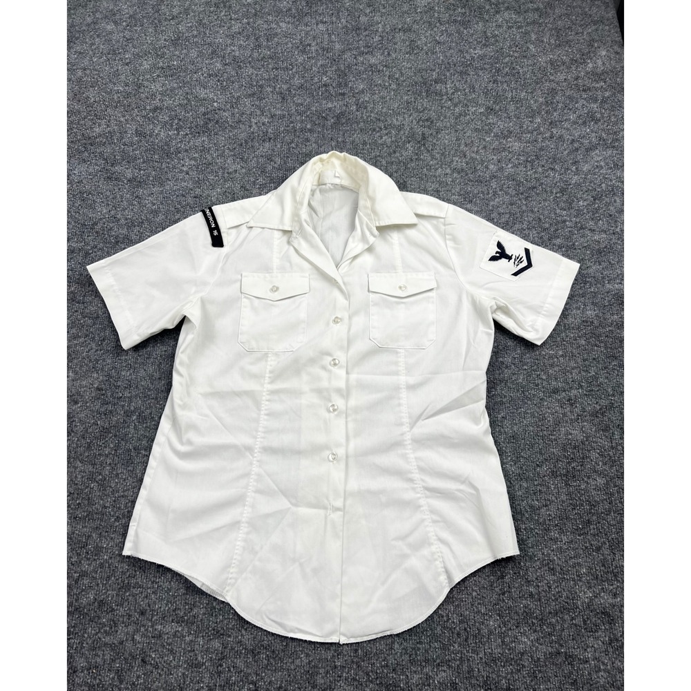 Vintage US Navy White Short Sleeve Dress Shirt HM-15 Helmineron 15 Patched 1999